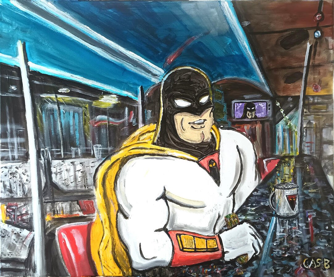 Space Ghost at Galaxy Diner, 20"x24" Acrylics on Canvas Space Ghost at Galaxy Diner, 20"x24" Acrylics on Canvas