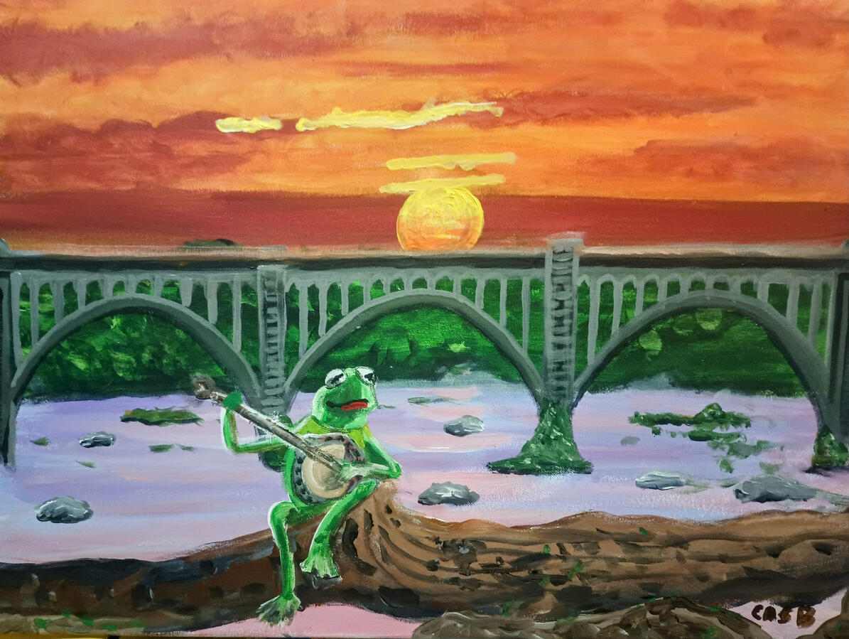 Kermit at the James River, 24"x18" acrylics on canvas Kermit at the James River, 24"x18" acrylics on canvas